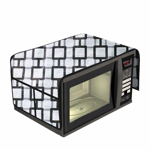 Image of Microwave Oven Top Cover 35x100 cm | Wipe Clean Fabric | 4 Utility Pockets (Geometric-17)