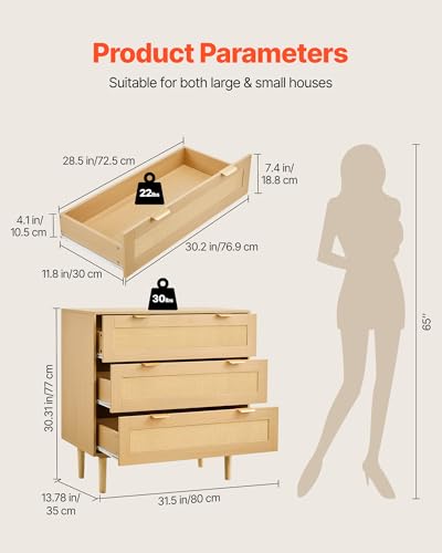 Commode en rotin VEVOR à 3 tiroirs pour chambre et salon - 6