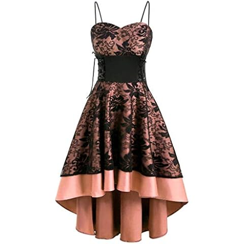 LAKOYA Vintage Medieval Corset Dress High Low Hem Skirt Lace Up Steampunk Dress Renaissance Party Dress Halloween Cosplay Dress Gothic Clothes Spaghetti Strap Cocktail Dress Khaki Cover