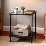 Habitdesign Mesa Auxiliar Cuadrado De 2 Niveles Mesa De Noche Side Table con Estructura De Metal Negro Tablero De Mesa De...