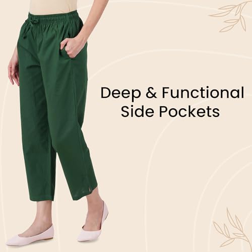 Image of Happy Bunny Parallel Pants for Women 100% Cotton Ankle Length Trousers Regular Fit with Elastic Drawstring Stylish & Pockets Casual Formal Wear for Office & Home