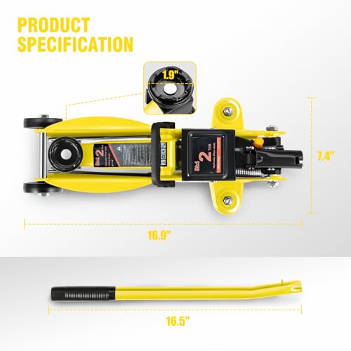 Image of PM PERFORMOTOR Low Profile Hydraulic Trolley Service /Floor Jack, 2 Ton (4000 lbs) Capacity, Lifting Range 5.1 inch-13 inch, Yellow,PM-TOL-FJ20-YL