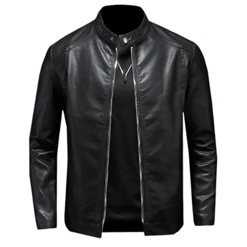 Dcvmvmn Men's Motorcycle Leather Jacket Winter Casual Slim Fit Trend Pu Leather Coat Windproof Outdoor