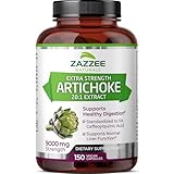 Zazzee Extra Strength Artichoke 20:1 Extract, 9000 mg Strength, 5% Caffeoylquinic Acid, 150 Vegan Capsules, 5 Month Supply, Concentrated and Standardized 20X Extract, Non-GMO and All-Natural