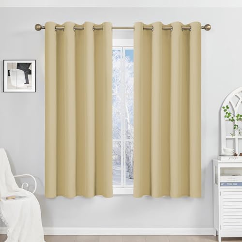 Runyéla Verdunklungsvorhänge mit Ösen Gardinen, Thermovorhang Hitzeschutz | 2er Set, H160xB140 Beige Vorhang Blickdicht, UV-Schutz Sichtschutz Schalldämmung Blackout für Schlafzimm