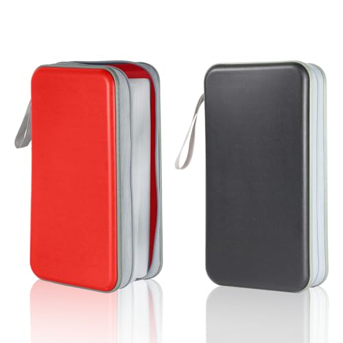YILAG Paquete de 2 fundas para CD, 100 fundas para CD/DVD, organizador de almacenamiento portátil, carpeta de plástico duro (negro + rojo)
