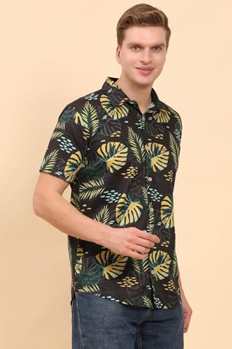 Image of Mens Printed Casual Shirts Short Sleeves Button Down Tropical Shirts