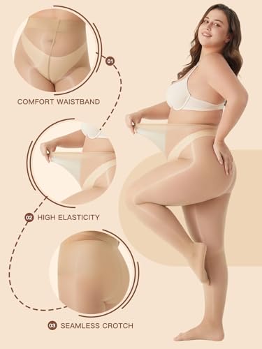 Image of MANZI Women's Plus Size Shimmer Glossy Sheer Tights Seamless Shiny Silk reflections Pantyhose Oil Pearlescent Stockings