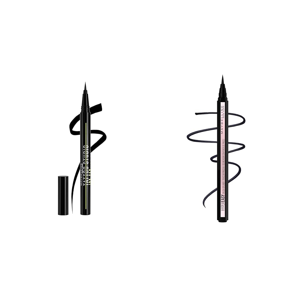 MAYBELLINE Tattoo Studio Ink Pen Eyeliner 1 Count and Hyper Easy Liquid Pen Eyeliner 0 018 Fl Oz