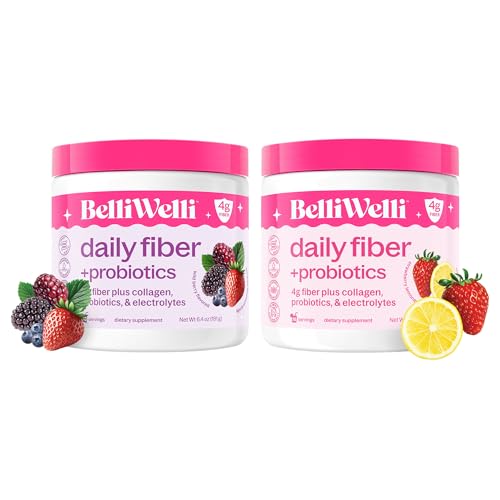 Belli Welli Daily Fiber Supplement Bundle with Collagen, Probiotics & Electrolytes – Strawberry Lemonade & Wild Berry Flavors – Supports Digestion, Gut Balance, & Debloating – 32 Servings