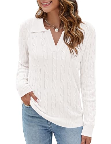 Micoson Fall Sweaters For Women Collared V Neck Knit Pullover Long Sleeve Business Casual Tops Slouchy Warm Jumpers  thumb #1