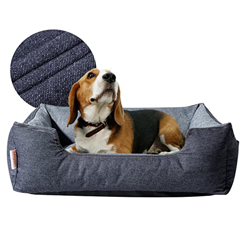 Miguel Denim Tough Dog Bed For Medium Dog With Washable Removable Cover - Durable Pet Bed Large Cats Zipper Bolster Cuddle Puppy Bed With Supportive Side Wall Slip-Resistant Bottom, Blue 30 Inch #TOP28