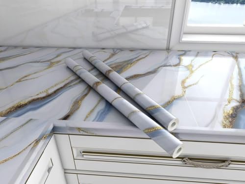 Image of TEKCOOL Wallpaper Waterproof & oil proof Kitchen Tiles Heat Resistant self Adhesive PVC Flooring Sheets Wall Stickers for Floor Kitchen,Wall,Bedroom, Living Room Wallpaper roll(60x200-3pc)(Grey gold);