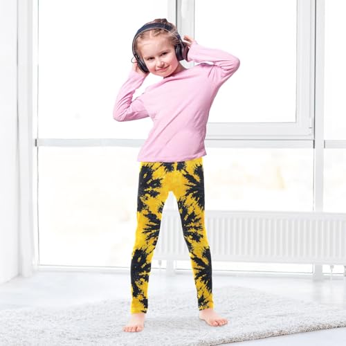 Yellow Black Tie Dye Girls Leggings Soft Stretch Workout Yoga Dance Pants for Kids Casual Tights4