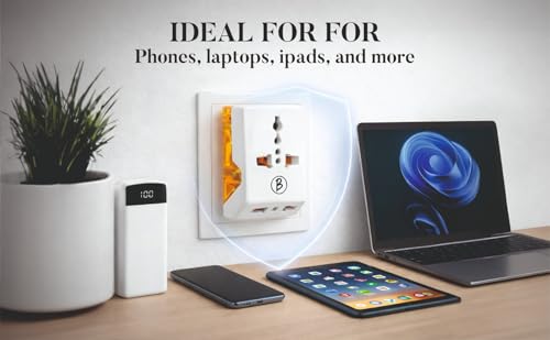 Image of Btag Universal Travel Adapter All in One Worldwide, Travel Adapter with USB Ports with Multi Type Power Outlet (TS101AD) Voltage (White)