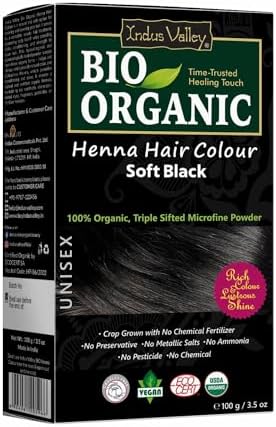 Indus Valley Organic Henna Hair Colour Kit for Women- Chemical-Free, 100% Grey Coverage, Natural Soft Black Henna Powder - Vegan, Herbal Hair Dye, Infused with Plant Based Ingredients