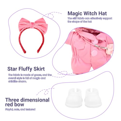 4PCS Pink Kawaii Doll Romper Set Pink Bunny Jumpsuit with Bow Tie for 15-17cm 4 Inch Blind Box Dolls Includes Bow Headwear, Crossbody Bag, One-Piece Workwear and Shoes (NO Doll) — view 3
