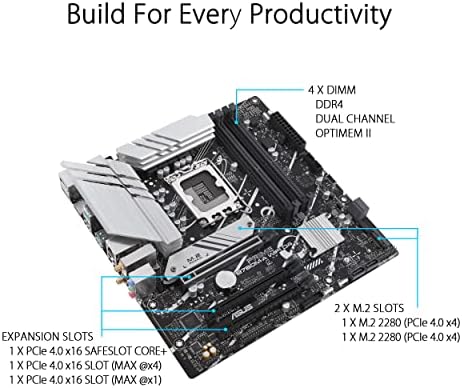ASUS PRIME B760M-A WIFI D4 - płyta główna Intel B760 LGA 1700 Micro-ATX (DDR4, PCIe 4.0, 2 x M.2, Realtek 2.5Gb Ethernet, Wi-Fi 6, DisplayPort, 2 x HDMI, SATA 6 Gb/s, USB 3.2 Gen 2, Aura Sync RGB.)