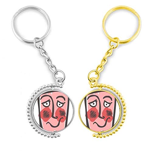 Porte-clés smiley face croquis timide résumé anneau métal doré design abstrait
