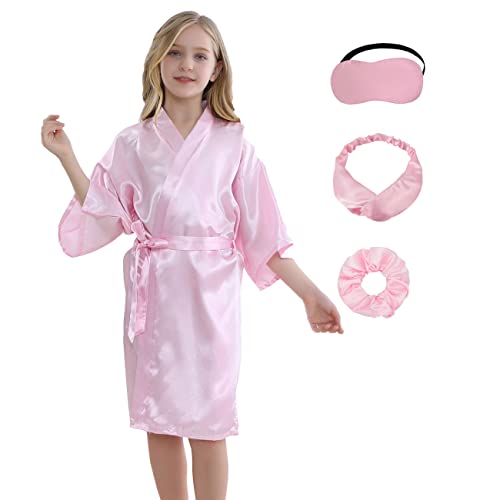 Girls Silky Robes Birthday Girl Spa Party Wedding Bridal Party Flower Girl Robe Kimono