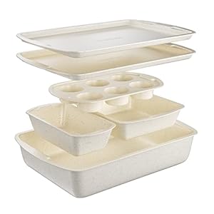 Bakken Swiss – Bakeware Set – 6 Piece – Stackable, Deluxe, Non-Stick Baking Pans for Professional and Home Cooking – Carbon Steel, White Stone Coating