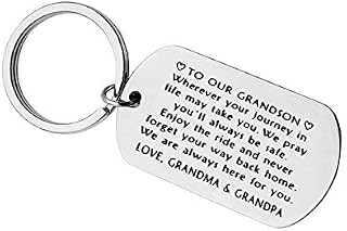 Grandson Gifts from Grandad Grandma to Our Grandson Keyring Keychain Grandson Inspirational Gifts Graduation Gifts Christmas Birthday Gifts for Grandson Family Gifts for Grandson