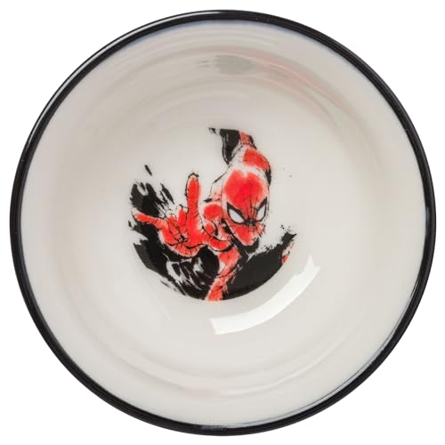 Image of Silver Buffalo Marvel Avengers Spider-Man Ceramic Sushi Set with Dipping Sauce Dish and Matching Chopsticks