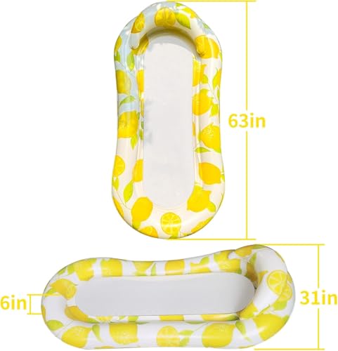 Image of Inflatable Pool Float Lounger with Lemon Pattern, Mesh Cooling Bed, White and Yellow Lemon Design (1 Pcs.)