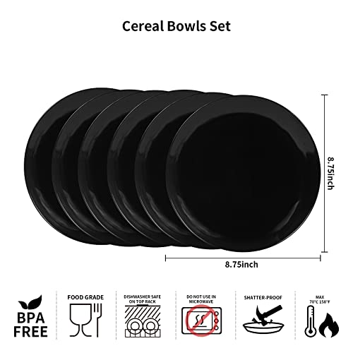 Unbreakable And Reusable 8.75-Inches Melamine Dinner Plates, Set Of 6 Black, Dishwasher Safe, Bpa Free, Use For Dessert, Salad, Appetizer Etc #TOP1