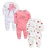 Baby Rompers 3-Pack, Lange Mouwen Rompertjes Jongens Meisjes Met Voeten Nachtpak Katoen Baby Onesie Kleding voor 0-12…