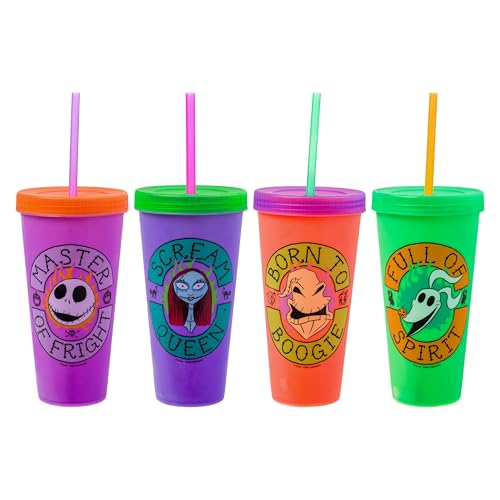 Image of Silver Buffalo Disney The Nightmare Before Christmas 48 Pack Color Change Plastic Tumblers Featuring Jack Skellington, Sally, Oogie Boogie, and Zero, 24 Ounces