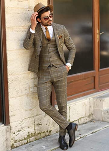 Men's Houndstooth Three-Piece Tuxedos Notch Lapel Two Buttons Suit Jacket Vest & Pants Formal Dinner Prom Business4