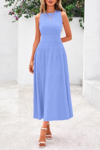 Image of PRETTYGARDEN Spring Casual Dresses for Women 2026 Summer Business Work Midi Sleeveless A Line Pleated Cocktail Dress