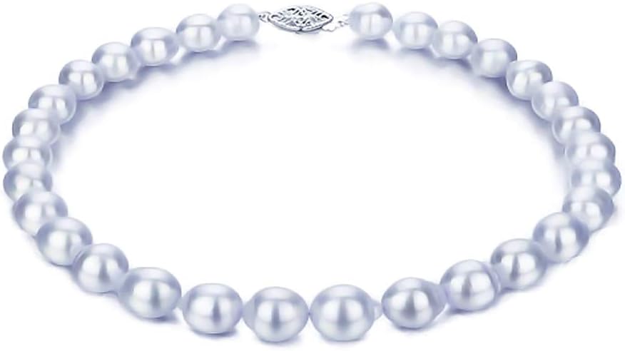 PremiumPearl 8-10mm Baroque White South Sea Cultured Pearl Necklace for Women A+ Quality 14k White Gold