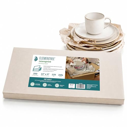 Elementree Newsprint Packing Paper Sheets for Moving & Shipping - 250 Sheets of Sustainable Packaging Newsprint - 22 x 11 - Blank Newspaper Paper Made in the USA - 45 GSM Thickness (02915)