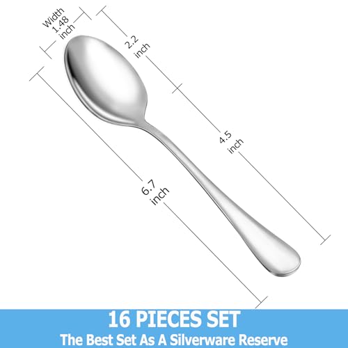 Mutnitt 9450 Teaspoon Set,16 Piece 6.7 Inch Spoons Silverware,Premium Food Grade 18/10 Stainless Steel Tea Spoons,Durable Small Spoons,Good Teaspoons,Dessert Spoons,Kitchen Spoons Set,Mirror Finish & Dishwasher Safe thumb #1