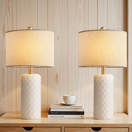 Lámpara de mesa de cerámica moderna blanca x2 23 pulgadas miniatura 3