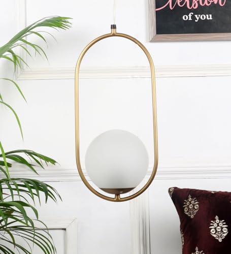Image of Lexton Golden Capsule Decorative Hanging Ceiling Pendant Light, White Globe & Metal for Bedroom, Living Room (Bulb Not Included)