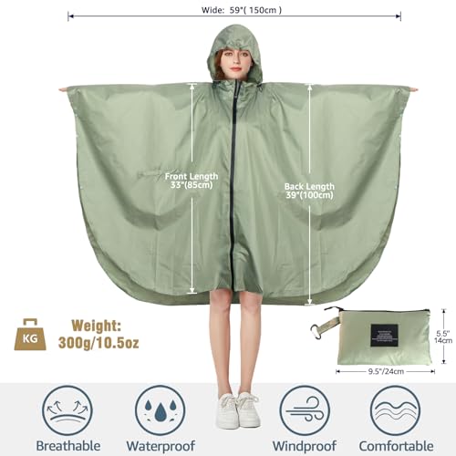 ANYOO Waterproof Rain Poncho Lightweight Reusable Hiking Hooded Coat Jacket for Outdoor Activities - Image 3