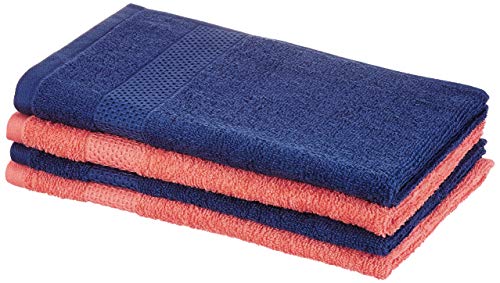 Image of Amazon Brand - Solimo 100% Cotton 2 Piece Bath Towel Set, 380 GSM (Brick Red, Mint Green) Cotton 4 Piece Hand Towel Set, 380 GSM (Twilight Blue, Coral Pink)
