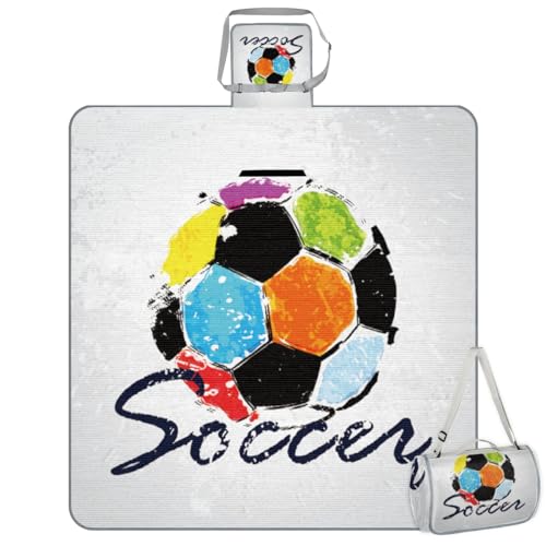 Shimoshe Picnic Blankets 57”x 59”, Watercolor Soccer Football Waterproof Sandproof Picnic Mat Lightweight Foldable Beach Blanket for Camping Park Grass Beach Outdoor Blanket