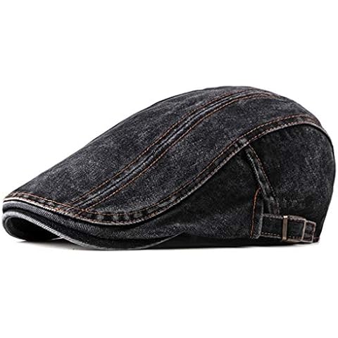 LAIFEKE Newsboy Cap Men Washed Cotton Denim Flat Cap Adjustable Cabbie Driving Hat (Black) Cover