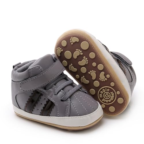 Baby Boys Girls Leather Sneakers Toddler Anti-Slip Shoes Infant First Walkers Casual Fashion Crib Shoes Grey 11CM