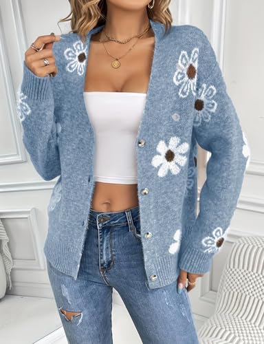 Image of IDEALSANXUN Womens Daisy Sweater Cardigan Fall Winter Button Down Flower Floral Sweaters
