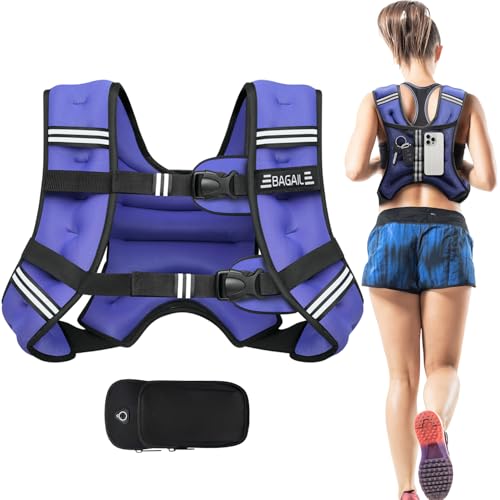 BAGAIL Weighted Vest, 5lbs/8lbs/10lbs/12lbs/15lbs/20lbs/25lbs/30lbs Weight Vest with Detachable Phone Pouch, Rucking Vest for Women, Men, Walking, Weight Loss, Training, Running