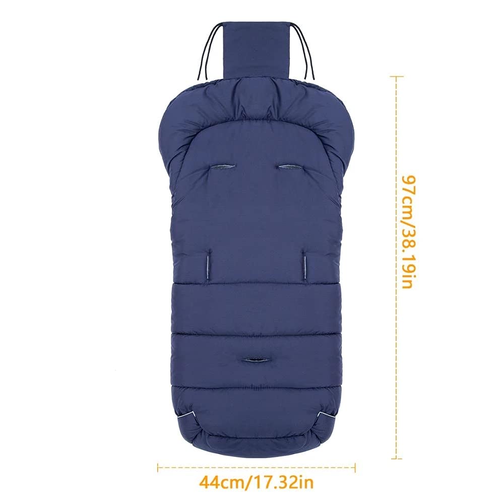 Orzbow Sacco Termico Passeggino Universale, Invernale Coprigambe Passeggino Universale con Coulisse, Fodera in Caldo Pile, Bande Riflettenti, Cerniera, Impermeabile e Lavabile in Lavatrice, Blu