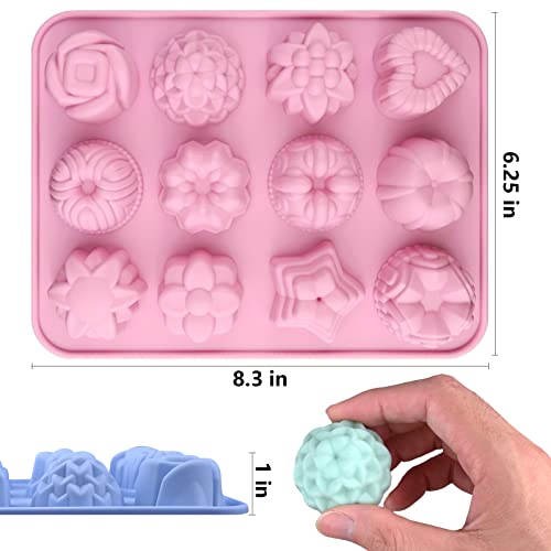 Image of Sakolla 3 Pack Flower Soap Molds, 12 Cavities Different Shapes Silicone Molds for Soap, Lotion Bar, Bath Bombs, Chocolate, Candy