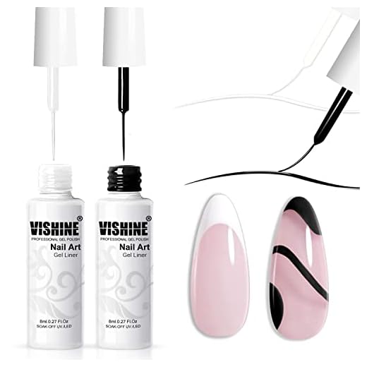 Vishine Juego de 2 esmaltes gel para arte de uñas, 2 colores clásicos blanco y negro, pintura en espiral, Euphoria, pincel fino en bolígrafos gel, kit