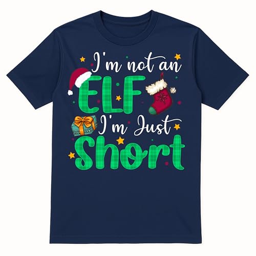 PB TECH Funny Christmas T-Shirt I'm Not an Elf I'm Just Short, Merry Christmas T-Shirt for Women and Men Unisex, Elf Xmas Gift (UK, Alpha, M, Regular, Regular, Navy Blue)