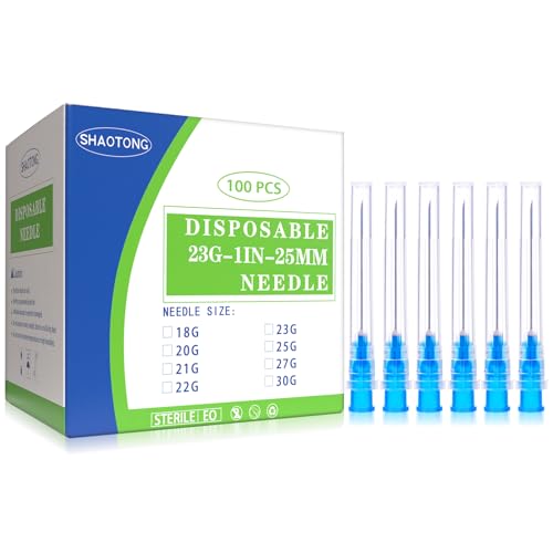 Image of 23 Gauge 1 Inch Needles Luer Lock Disposable Lab Supplies, Pack of 100 | SHAOTONG 23G 1 inch 25mm Needle with Cap for Liquids Measuring or Refilling, Sterile, Individually Wrapped